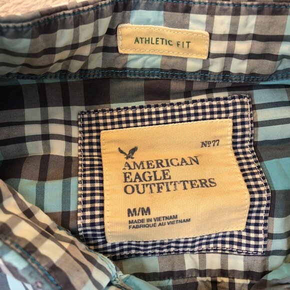 American Eagle Outfitters Mens Button Down Shirt Medium Blue Plaid Long Sleeves - Picture 5 of 11